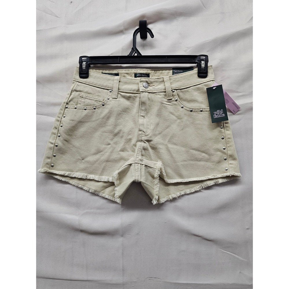 Wild Fable Womens Mid Rise Studded Denim Cutoff Shorts Cream Cotton Size 2